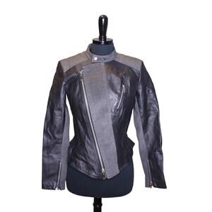 G.I.L.I. Leather Moto Jacket Black Gray Size 2
